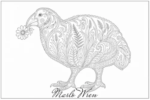 Takahē, a line drawing to colour