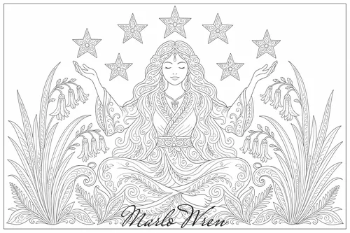Seven Stars, a line drawing to colour